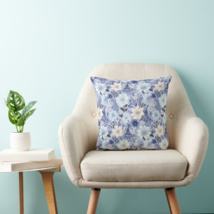 Light Blue Floral Pattern Throw Pillow