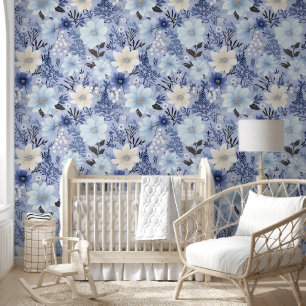 Light Blue Floral Pattern Wallpaper