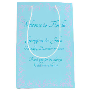 Light Blue Floral Personalized Party Favour Bags