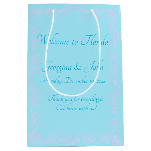 Light Blue Floral Personalized Party Favour Bags (Front)