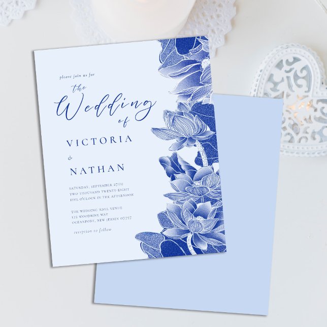 Light Blue Floral Photo Chinoiserie Wedding Invite (Creator Uploaded)