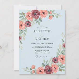 Light Blue Floral Romance Wedding Invitation