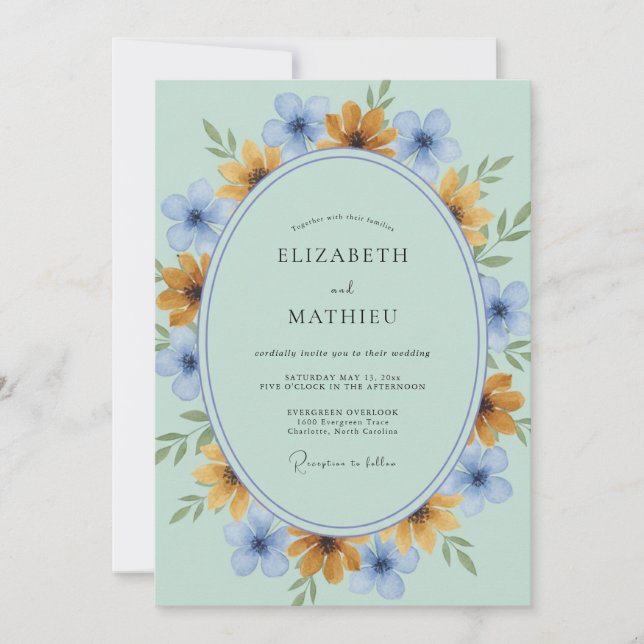Light Blue Floral Spring Wedding Invitation (Front)