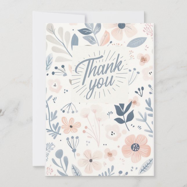 Light Blue Floral Thank you card - note card  (Front)
