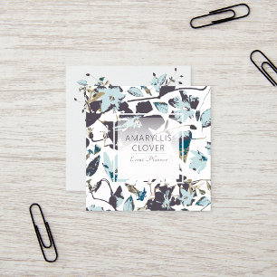 Light Blue Floral Watercolor Clematis Vine Square Business Card