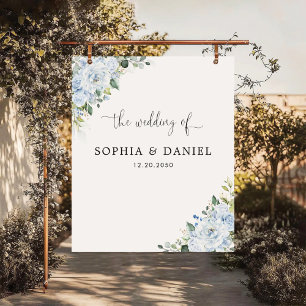 Light Blue Floral Wedding Backdrops Banner Tapestry