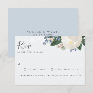 Light Blue Floral Wedding Food Allergy RSVP