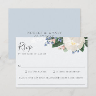 Light Blue Floral Wedding Food Allergy RSVP Card