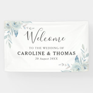 Light blue floral welcome wedding banner