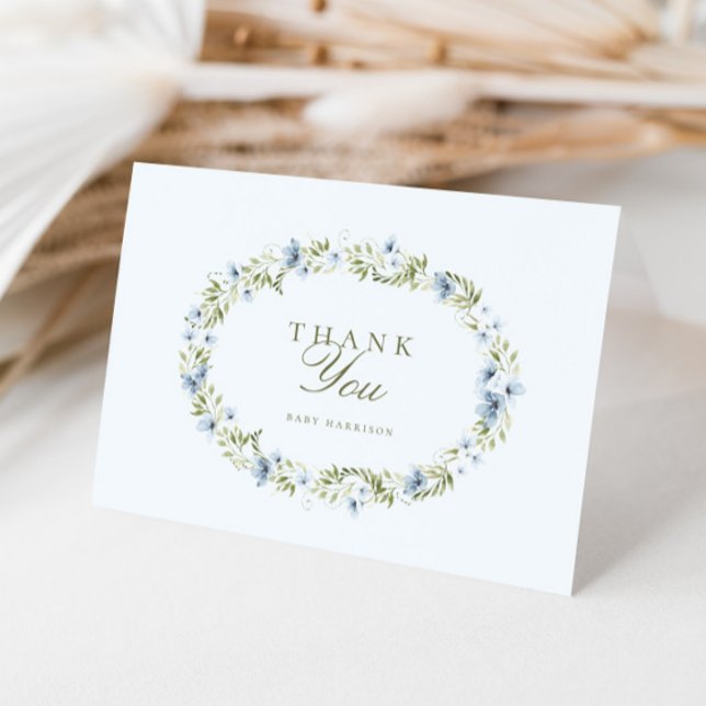 Light Blue Floral Wreath Baby Shower Thank You (Creator Uploaded)