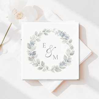 Light Blue Floral Wreath Wedding Napkin