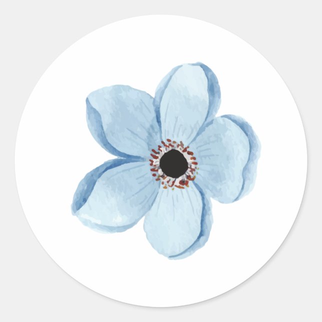 light blue flower classic round sticker (Front)