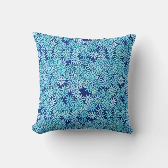 Light blue flowers, navy background throw pillow (Front)