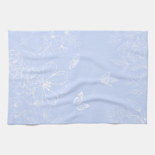 Light Blue Flowers Pattern, Floral, Minimalist Kitchen Towel