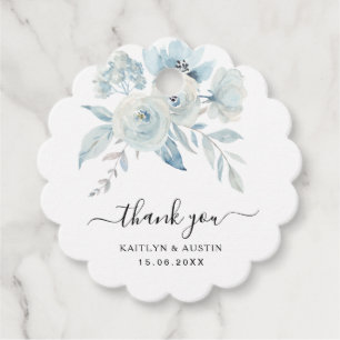 light blue flowers wedding favour tags
