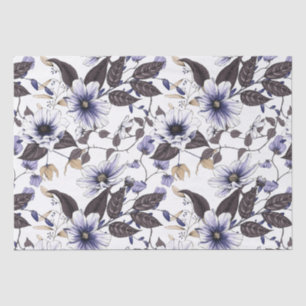 Light blue flowers with green leaves seamless tissue paper