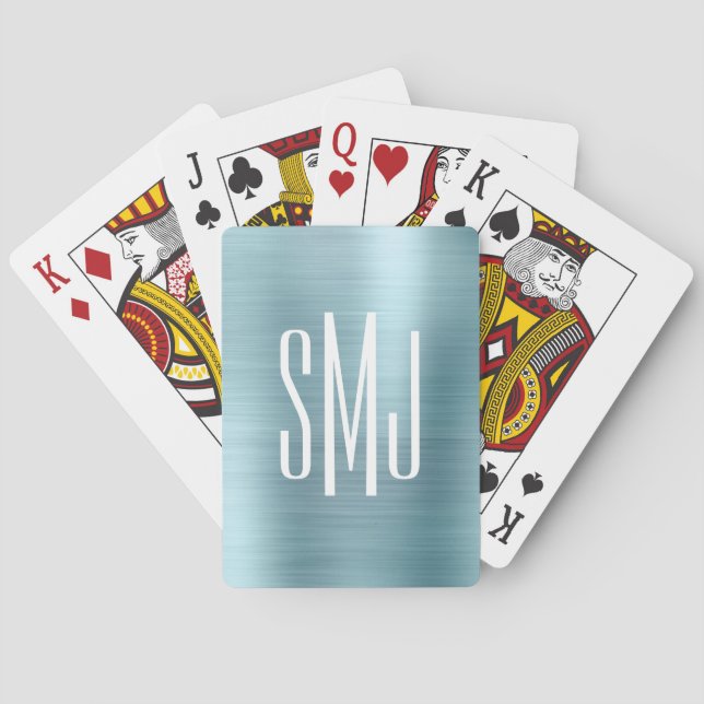 Light Blue Foil Three Letter Monogram Playing Cards (Back)
