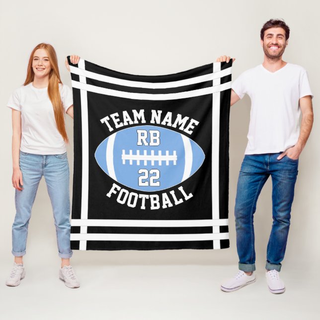 Light Blue Football Team Name and Player Number Fleece Blanket (In Situ)