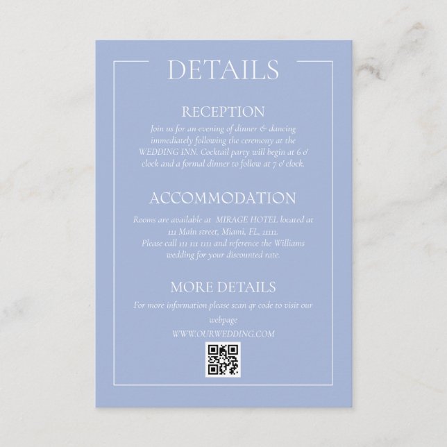 Light Blue Formal Wedding Details Enclosure Card (Front)
