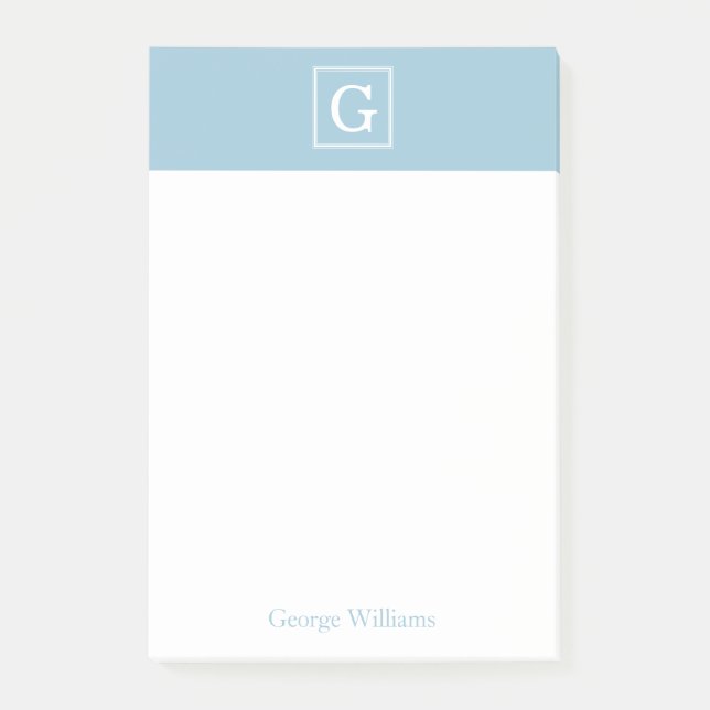 Light Blue Framed Monogram Personalized Post-it Notes (Front)