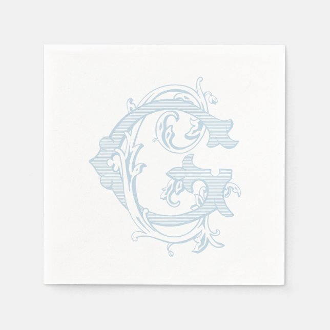 Light Blue "G" Monogram Cocktail Napkins (Front)