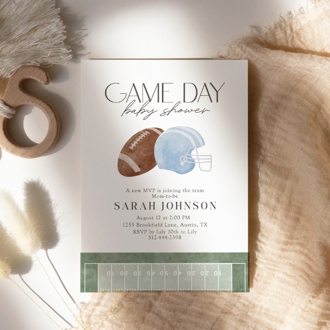 Light Blue Game Day Football Baby Shower Invitation (Creator Uploaded)
