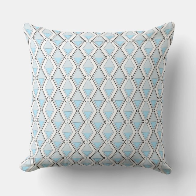 Light blue geometric art deco pattern  outdoor pillow (Front)