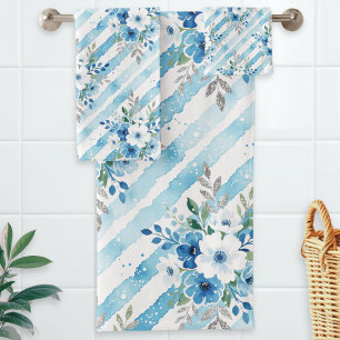 Light Blue Geometric Coastal Spa Bathroom Decor Bath Towel Set