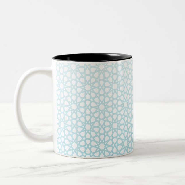 Light Blue Geometric Lattice Pattern Two-Tone Coffee Mug (Left)