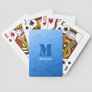 Light blue geometric mesh pattern Monogram Playing Cards