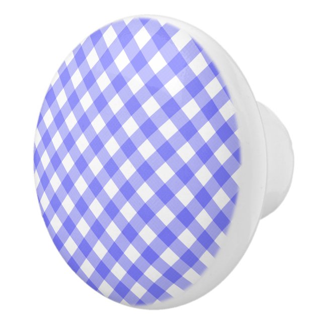 Light Blue Gingham Ceramic Knob (Right)