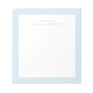Light blue gingham cute simple personalized notepad