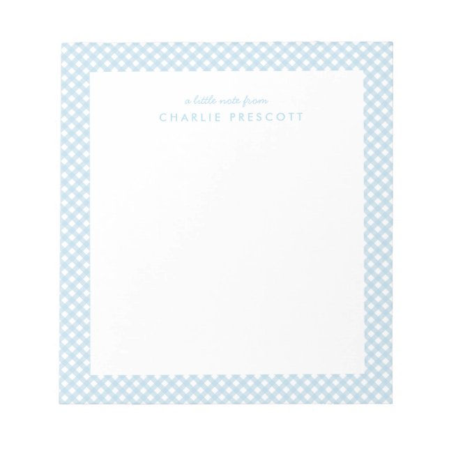 Light blue gingham cute simple personalized notepad (Front)
