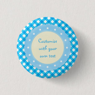 Light Blue Gingham Fancy Custom Text 1 Inch Round Button