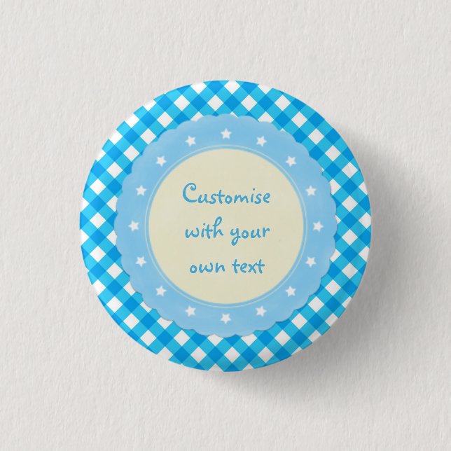 Light Blue Gingham Fancy Custom Text 1 Inch Round Button (Front)