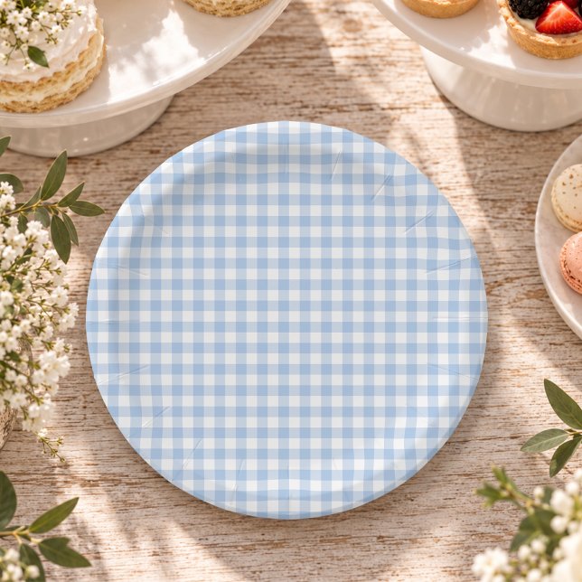 Light Blue Gingham Paper Plate (Creator Uploaded)