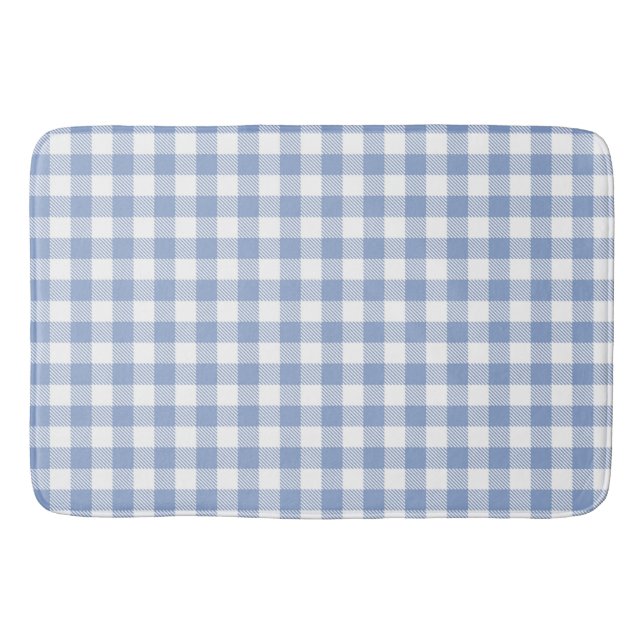 Light Blue Gingham Pattern Classic Chequered Print Bath Mat (Front)