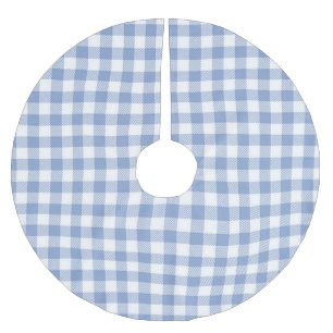 Light Blue Gingham Pattern Classic Chequered Print Brushed Polyester Tree Skirt