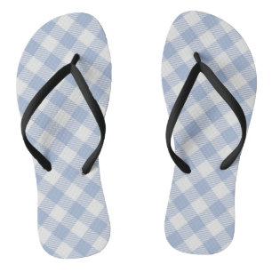 Light Blue Gingham Pattern Classic Chequered Print Flip Flops
