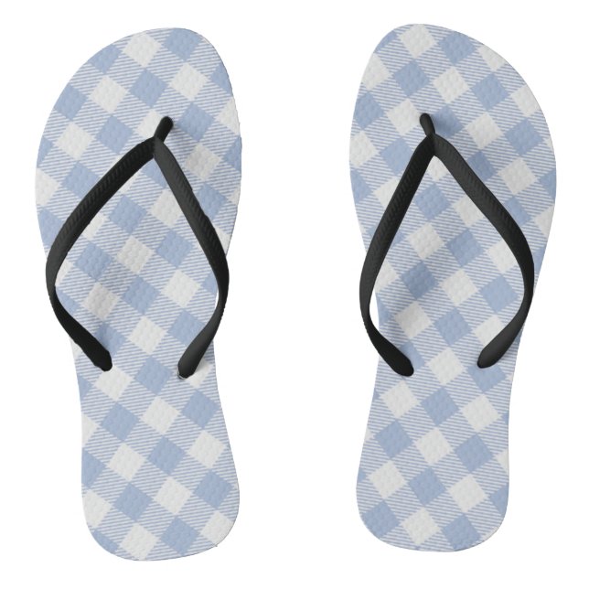 Light Blue Gingham Pattern Classic Chequered Print Flip Flops (Footbed)