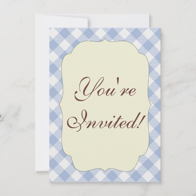 Light Blue Gingham Pattern Classic Chequered Print Invitation (Front)