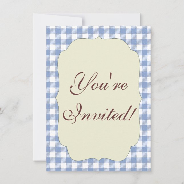Light Blue Gingham Pattern Classic Chequered Print Invitation (Front)