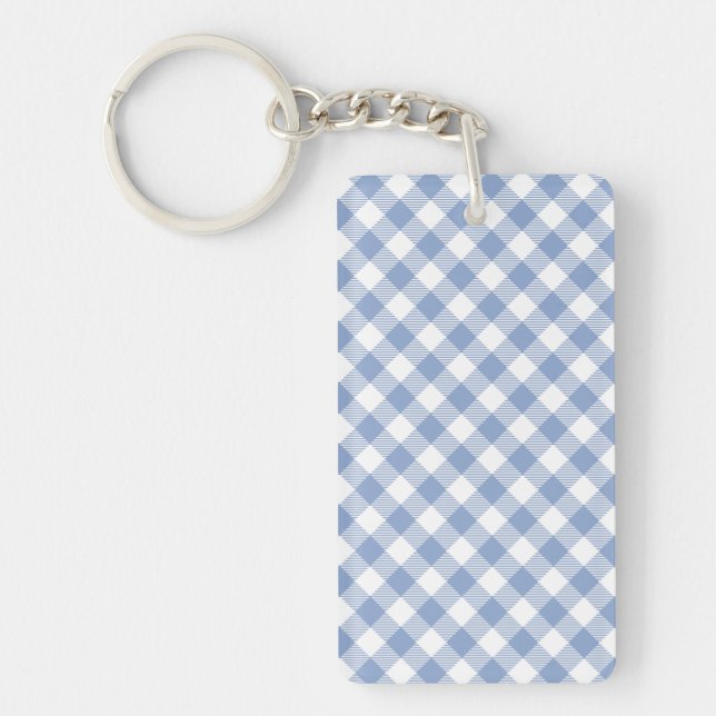 Light Blue Gingham Pattern Classic Chequered Print Keychain (Front)