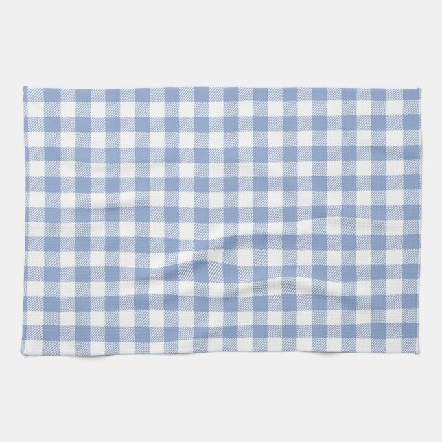 Light Blue Gingham Pattern Classic Chequered Print Kitchen Towel (Horizontal)