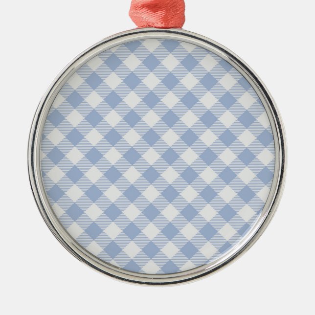 Light Blue Gingham Pattern Classic Chequered Print Metal Ornament (Front)
