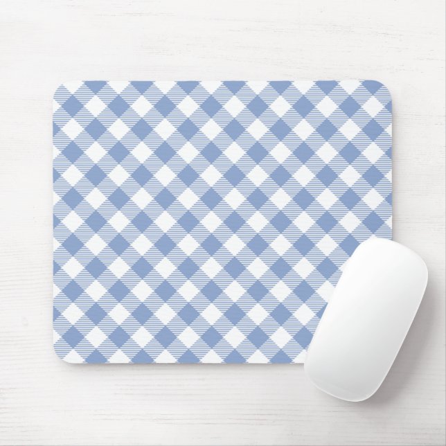 Light Blue Gingham Pattern Classic Chequered Print Mouse Pad (With Mouse)