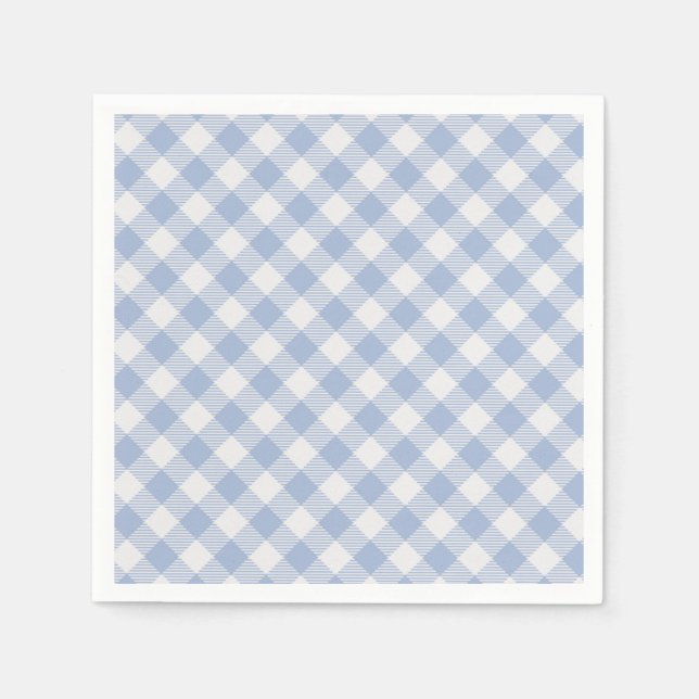 Light Blue Gingham Pattern Classic Chequered Print Napkin (Front)