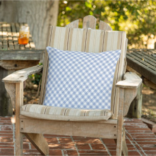 Light Blue Gingham Pattern Classic Chequered Print Outdoor Pillow