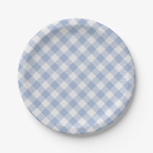 Light Blue Gingham Pattern Classic Chequered Print Paper Plate