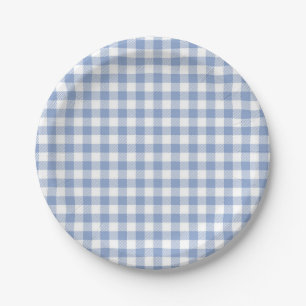 Light Blue Gingham Pattern Classic Chequered Print Paper Plate